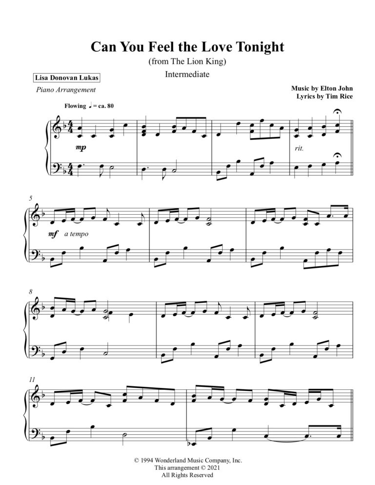 Can You Feel The Love Tonight Intermediate Lisa Donovan Lukas