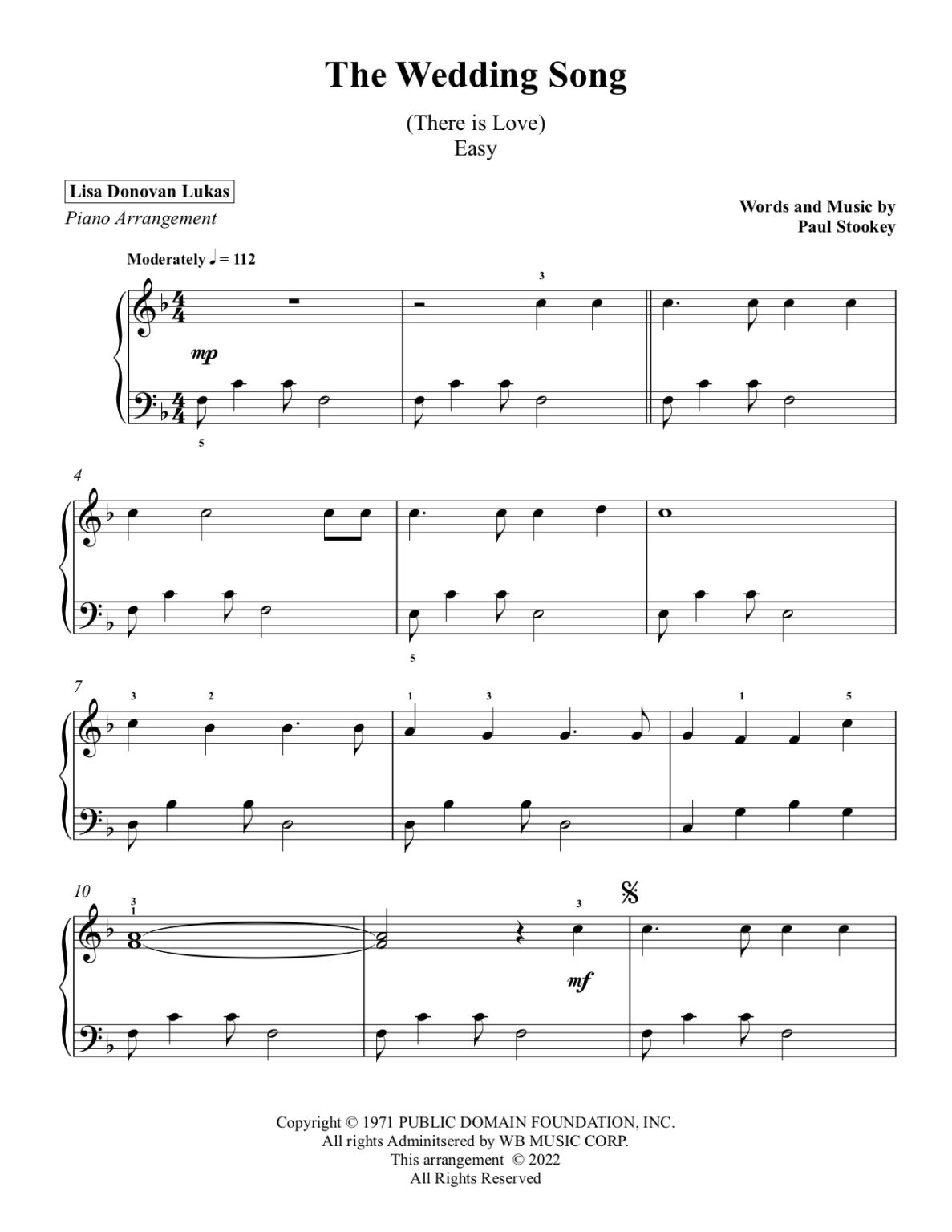 The Wedding Song (There is Love) Easy Lisa Donovan Lukas